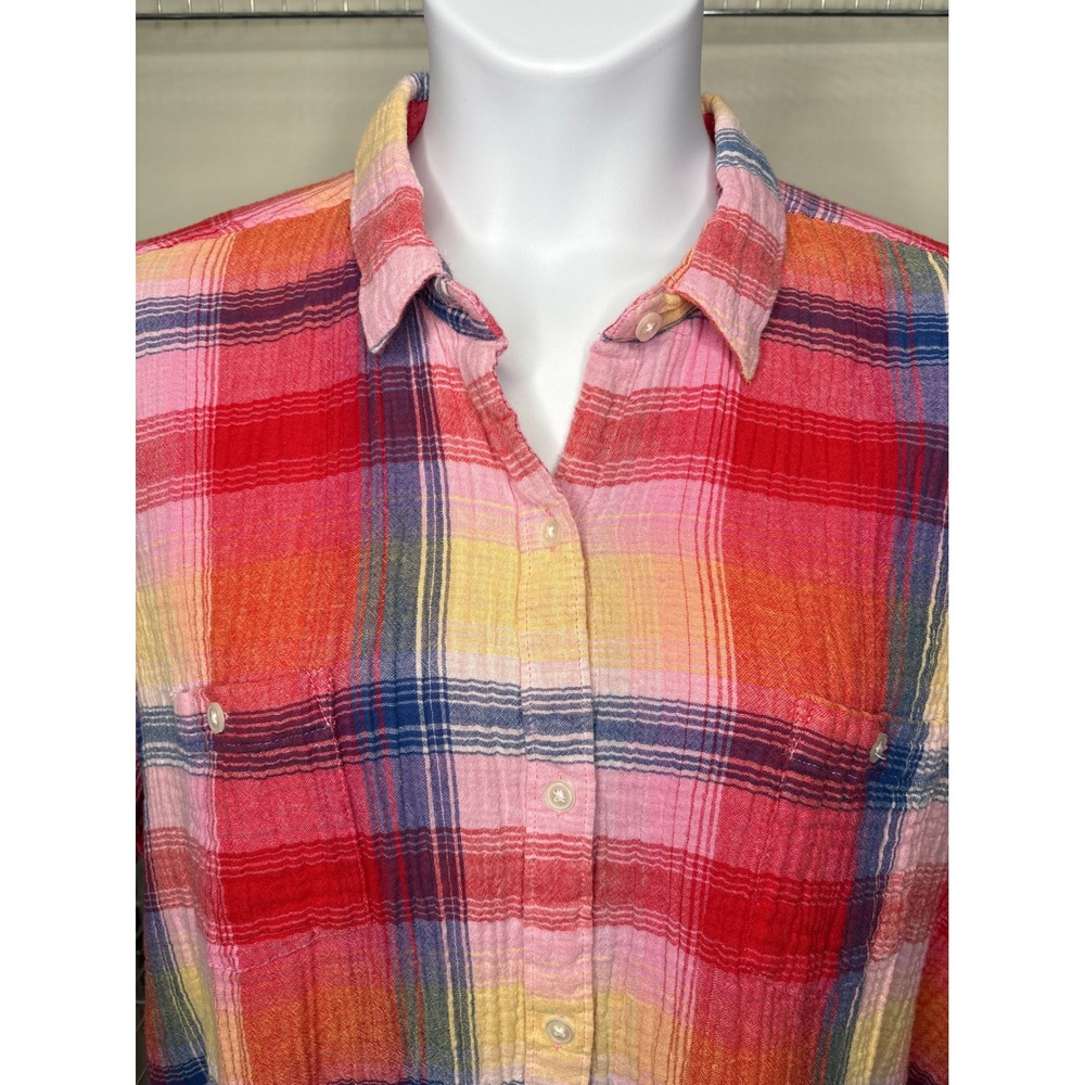 Vermont Country Store Mens Red Plaid Double Gauze Cotton Short Sleeve Shirt Sz L - Picture 3 of 7